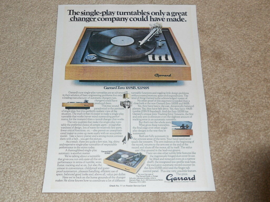 Garrard Zero 100sb Turntable Ad, 86sb, Article, How It Works, 1 Pg, 1974