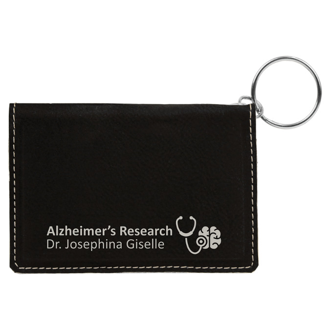 Personalized Leatherette Id Holder With Keychain, Black & Silver
