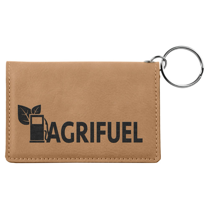 Personalized Leatherette Id Holder With Keychain, Light Brown
