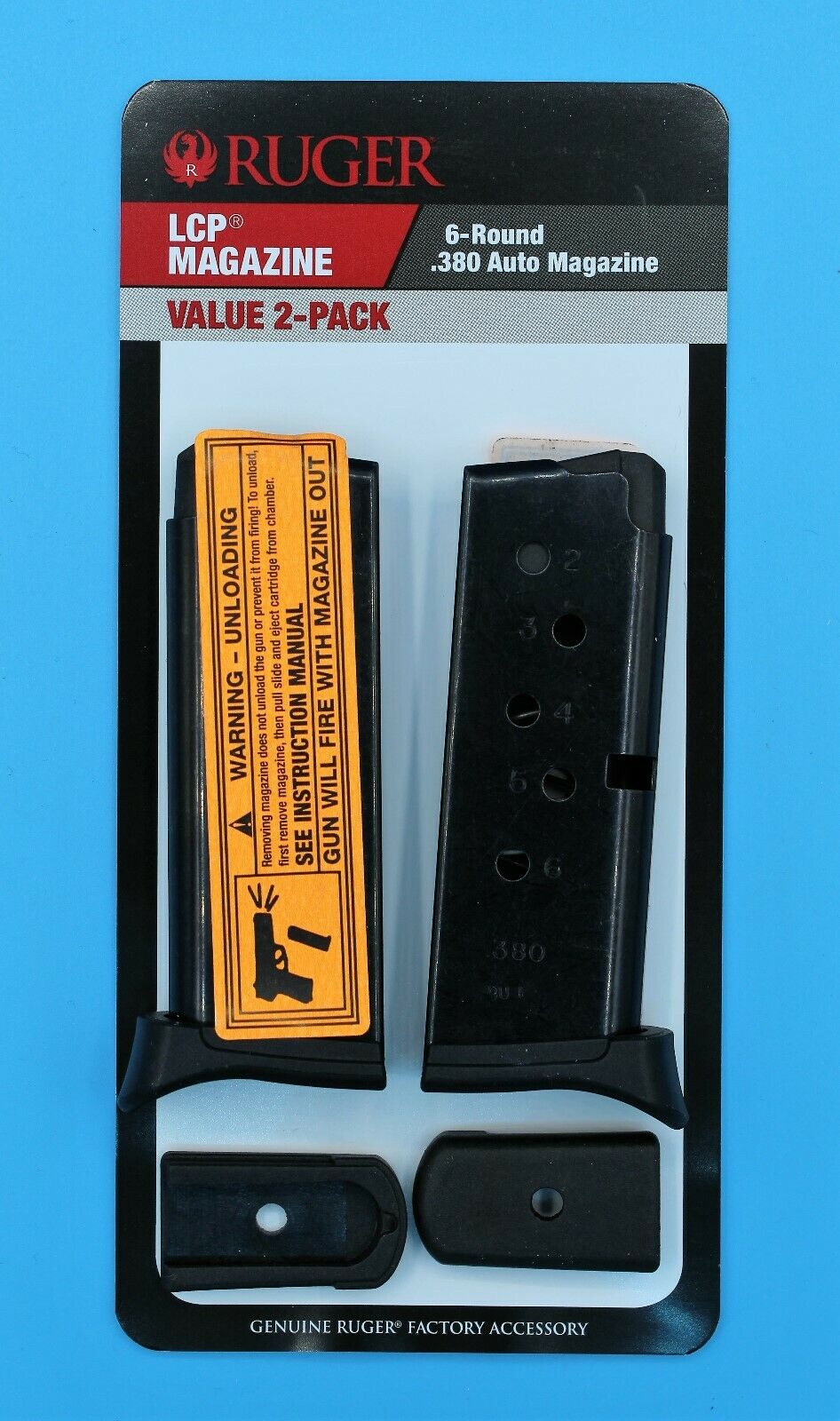 Ruger Lcp Pistol 380 Acp 6 Rd Round Magazine Value 2-pack 90643 Factory Clip Mag