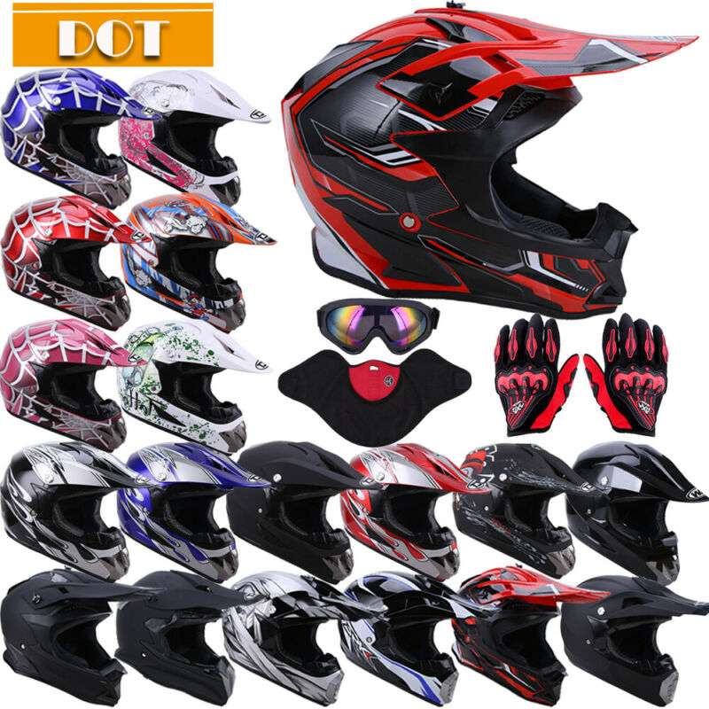 Dot Motocross Helmet Dirt Bike Offroad Mx Atv Snowmobile Bmx Utv /goggles Gloves