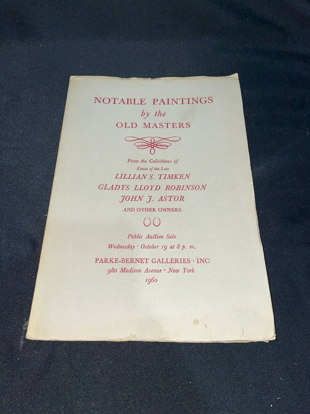 "notable Paintings By The Old Masters" 1960 Parke-bernet Art Auction Catalog