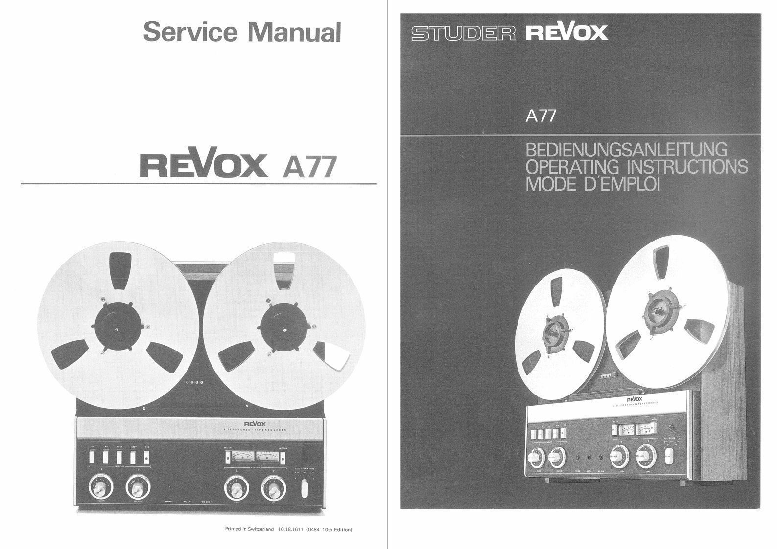 Revox A77 Operating Instructions & Service Manual A-77 (incl. Dolby B Version)