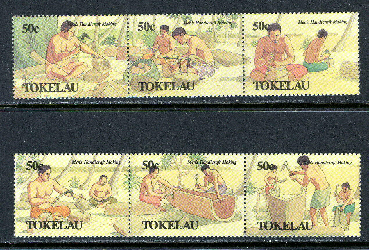 Tokelau 174a 177a (172-77), 1990 Handicrafts, Strips Of 3, Mnh (tok037)