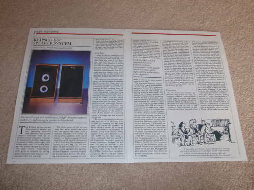 Klipsch Kg4,kg 4 Speaker Review,1985,2 Pgs, Full Test