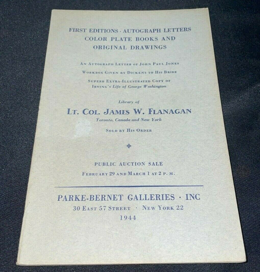 Books, Autographs, Art + 1944 Parke-bernet Auction Catalog ~ James W. Flanagan