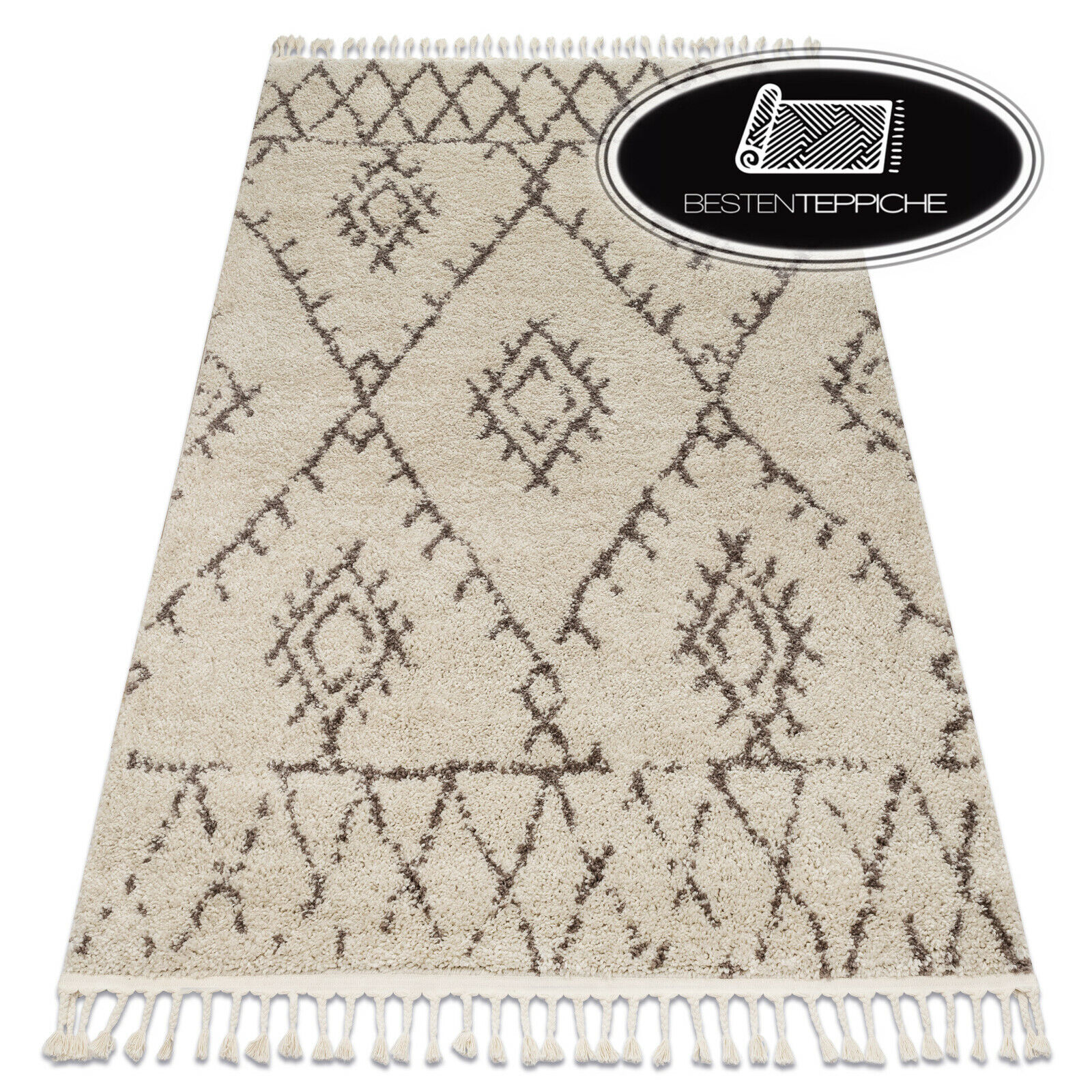 Modern Thick Comfortable Shaggy Carpet " Berber " Fez Cream Ethnic Oriental